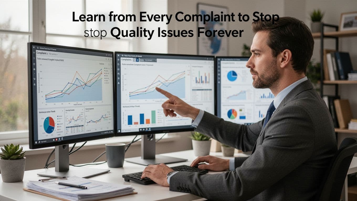 Business analyst reviewing complaint trends and root causes